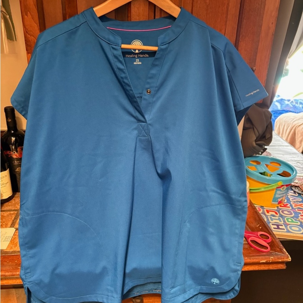Healing Hands Vibrant Blue Scrub Top